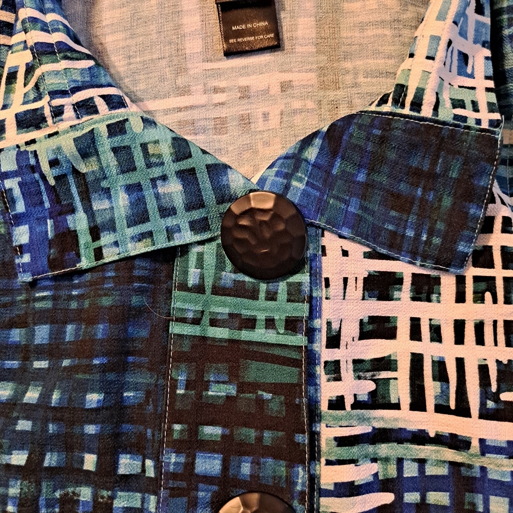 Ali Miles Women's Petite Printed Knit Mesh Button Front Jacket Sz PM - Picture 10 of 12
